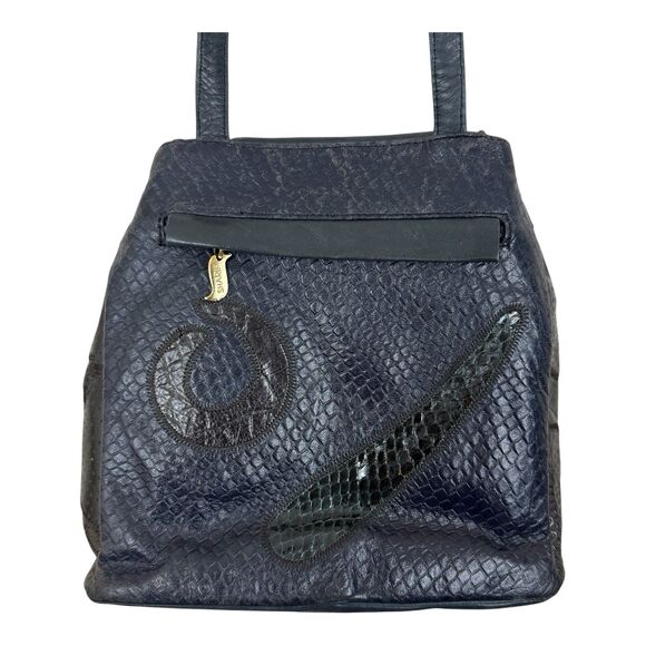 Sharif Exotic Leather Crossbody Handbag Reptile Bag Made in USA Navy Blue - Picture 9 of 14
